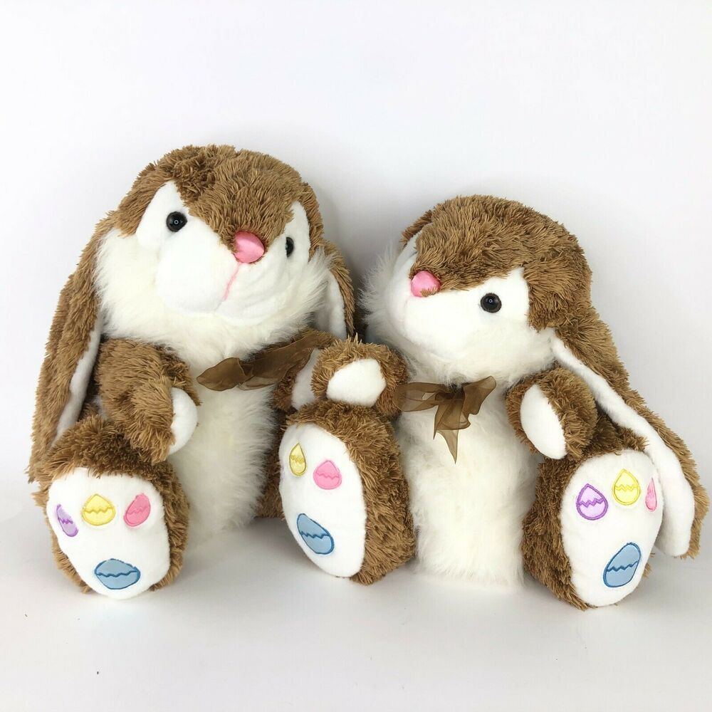 Easter Bunny Plush Set Stuffed Rabbit Egg Feet Brown White‎ 13" Dan Dee